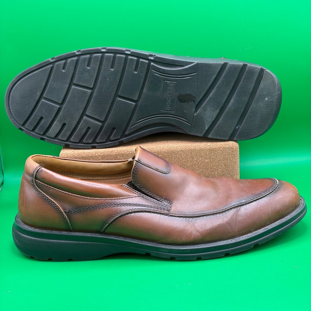 Dockers Calamar Mens 12M Dark Leather Slip On Loafers Apron Toe Casual Shoes